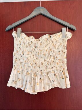 American Eagle Outfitters Cream Floral Smocked Tube Top